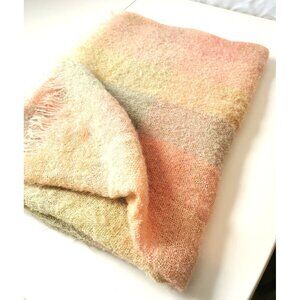 VINTAGE 100% Mohair Blanket Pastel Plaid Throw MADE IN SCOTLAND
